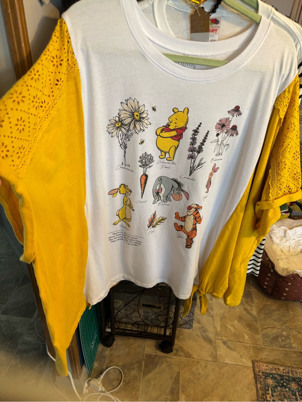 Winnie the Pooh Graphic Tee Eyelet Sleeves Upcycled Handcrafted Oversized